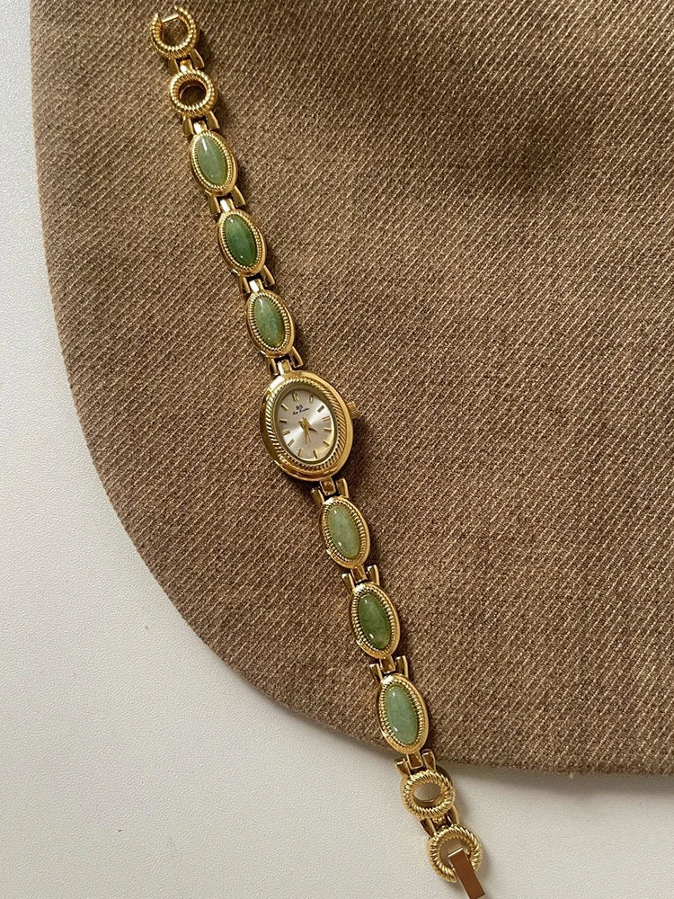 Women's Luxury Jade Green Jewelry Bracelet Quartz Dress Wristwatch