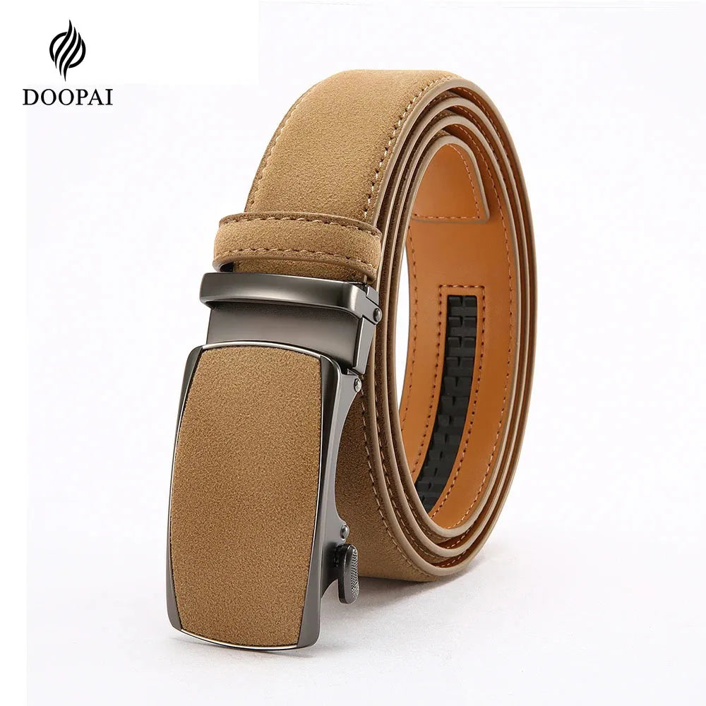 Men's Genuine Leather Belt — Automatic Buckle Adjustable Business Waistband (28–46")