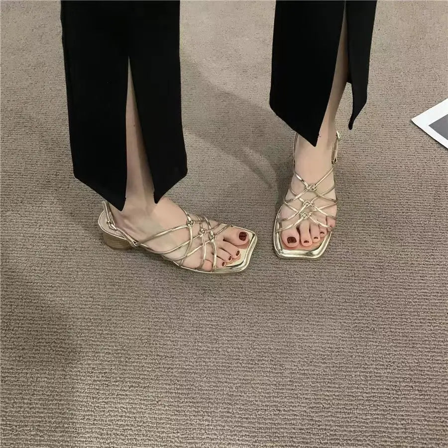 Women's Low Heel Open Toe Sandals — Gladiator Style Party & Wedding Shoes