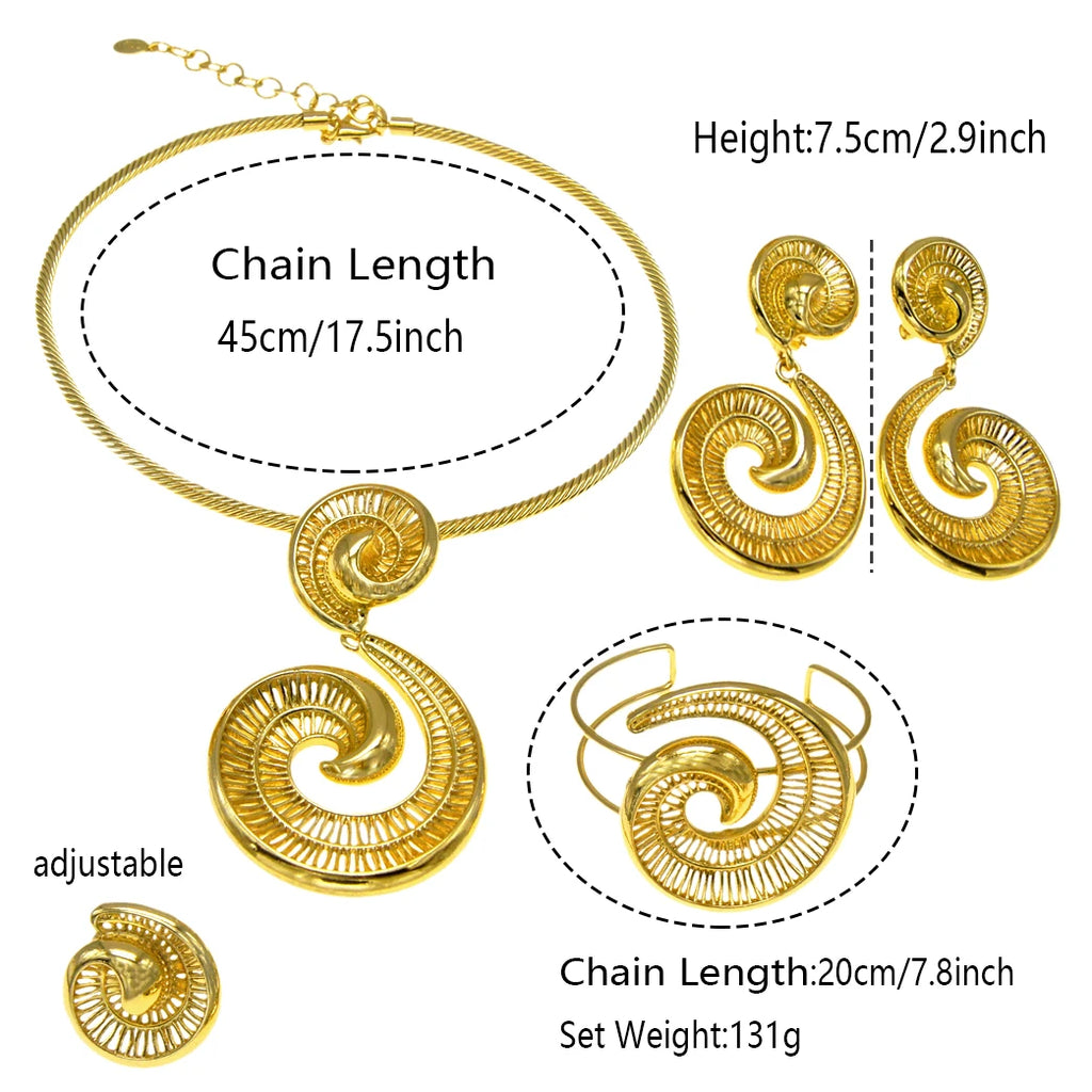 Women's Gold Plated Jewellery Set — Necklace, Earrings, Ring & Bracelet Italian Fashion