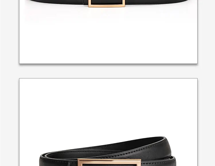 Women's Genuine Leather Belt — Metal Buckle Strap for Jeans & Dresses