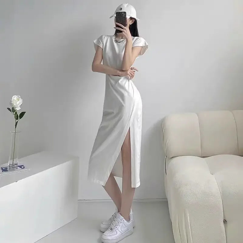 Women's Casual Y2K Asymmetrical Cotton Midi Dress
