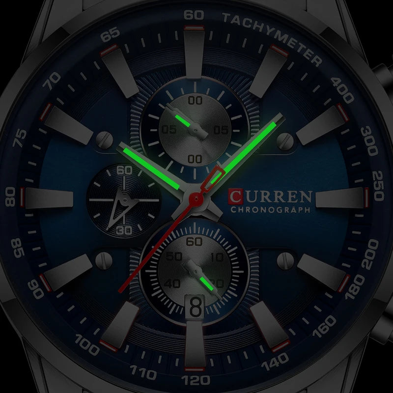 CURREN Men's Sport Chronograph Quartz Watch — Waterproof Stainless Steel