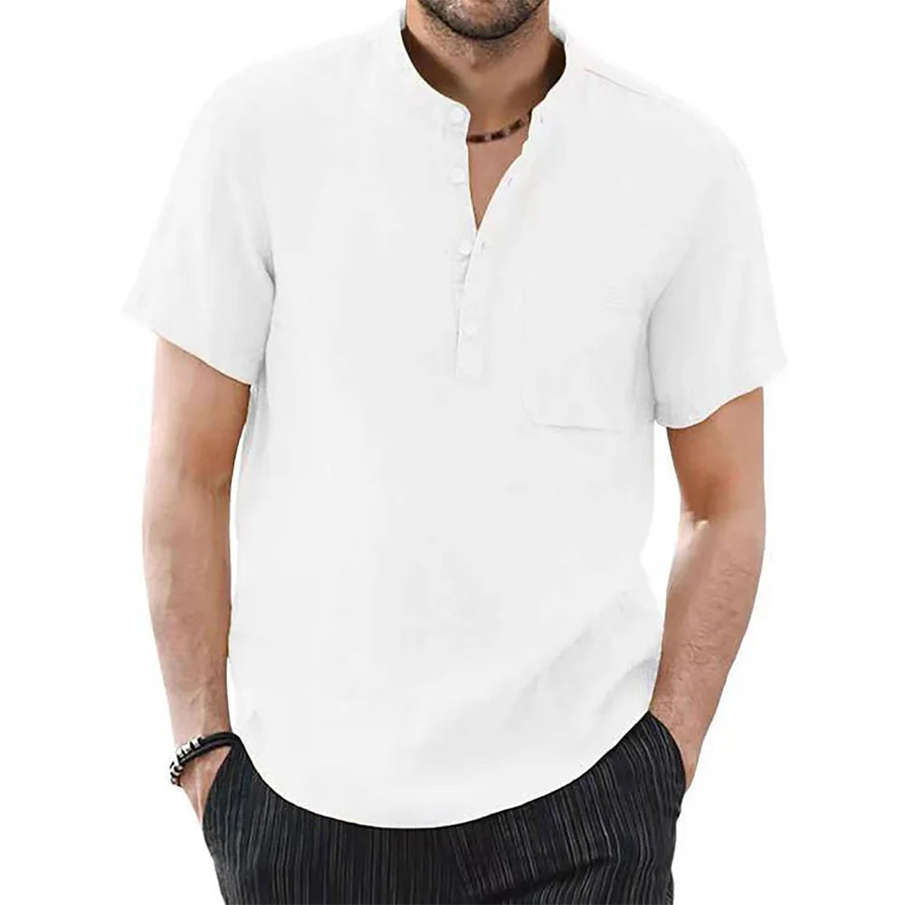 Men's Cotton Linen Short Sleeve Shirt — Breathable Casual Summer Top