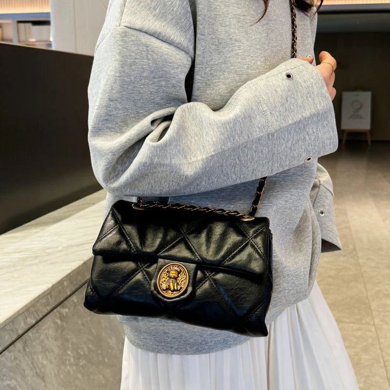 Women's Luxury Lingge Pattern PU Leather Crossbody Bag — Designer Underarm Shoulder Handbag
