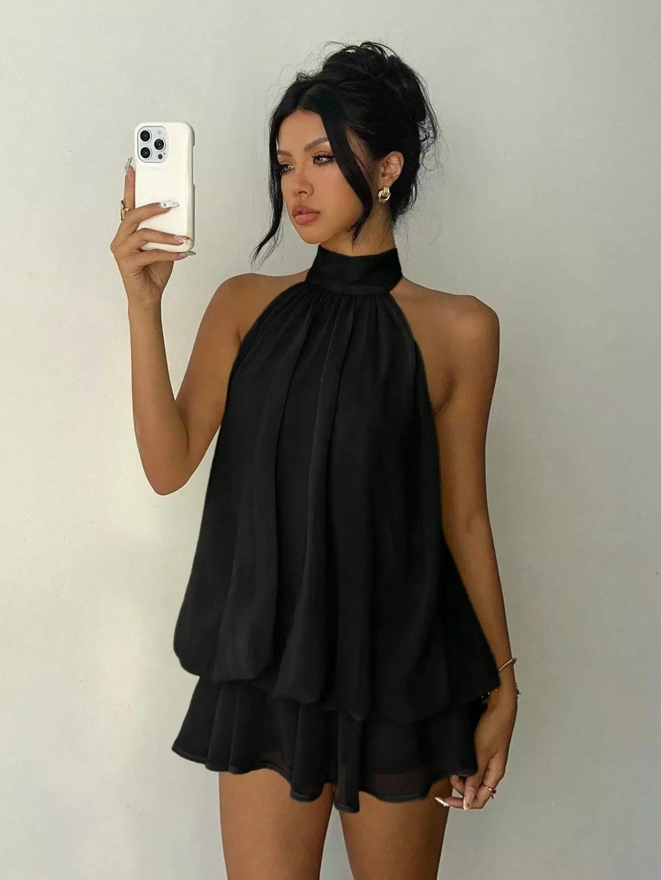 Women's Polyester Backless Slim-Fit A-Line Beach Dress