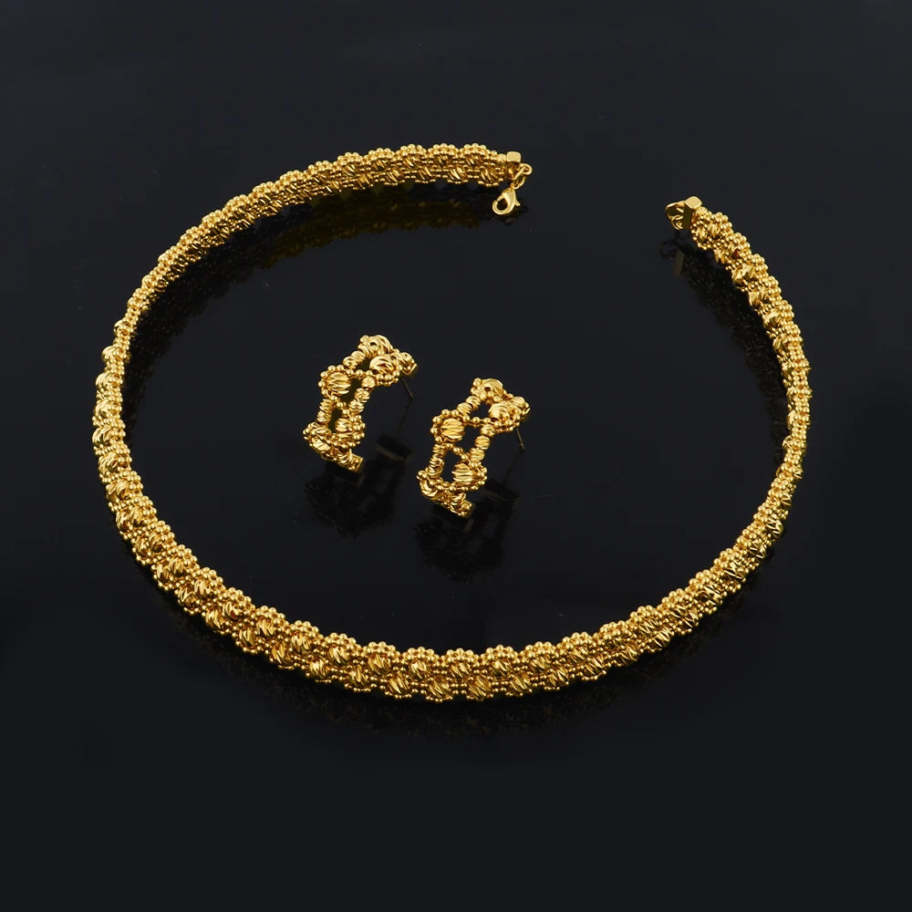 Women's Gold Plated Charm Jewellery Set — Necklace, Bracelet, Ring & Earrings for Party & Wedding