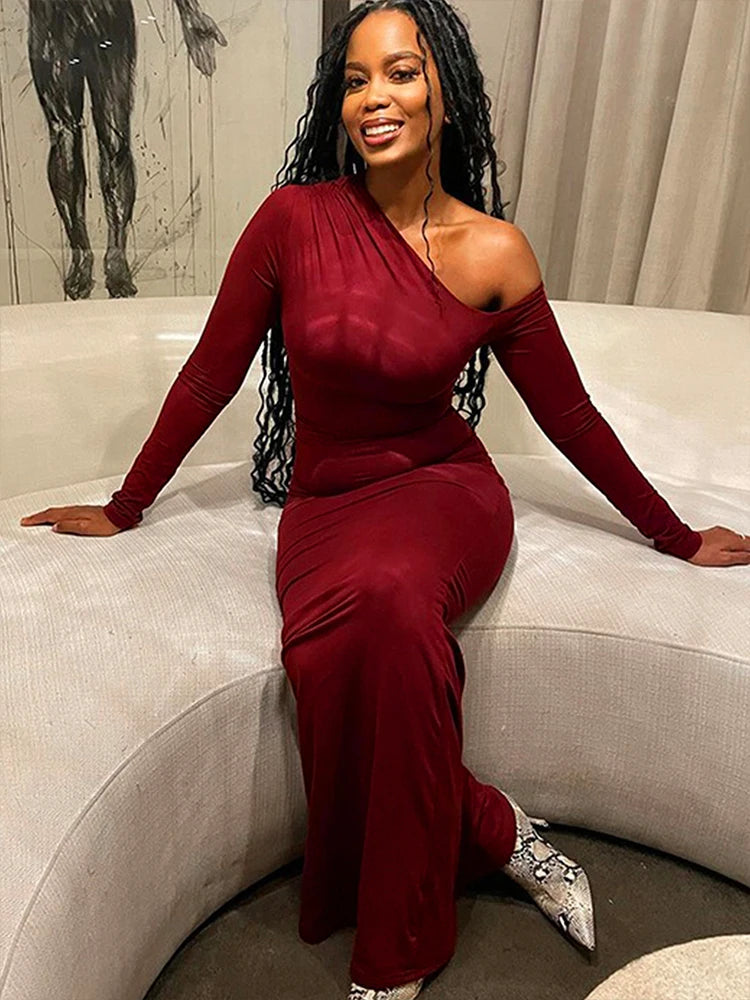Women's Polyester-Elastane Knit One-Shoulder Backless Slim Club Dress