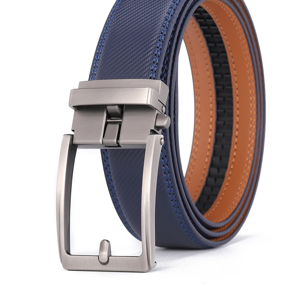 Men's Leather Belt — Automatic Buckle Carbon Fibre Pattern Luxury Strap