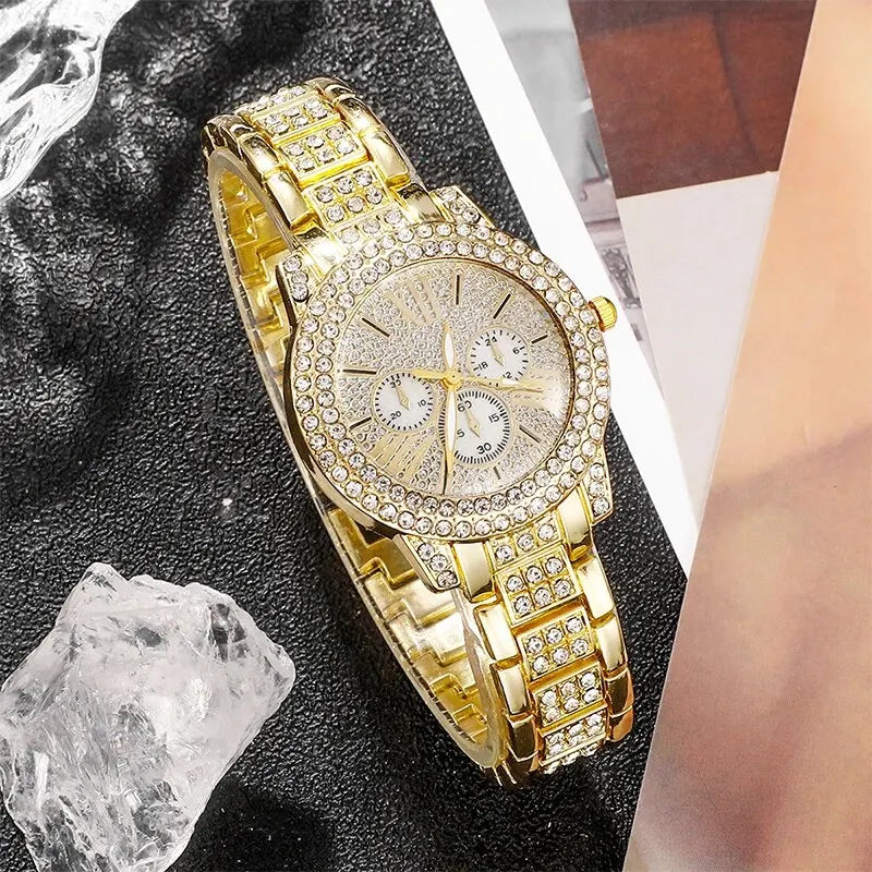 Women's Rhinestone Quartz Watch & Jewellery Set — Ring, Necklace & Earrings Luxury Gift