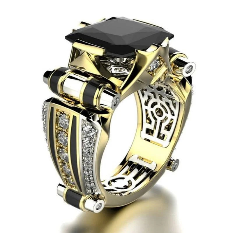 Men's Vintage Gothic Stainless Steel Ring — Gold Colour Fidget Cocktail Ring Indian Jewellery