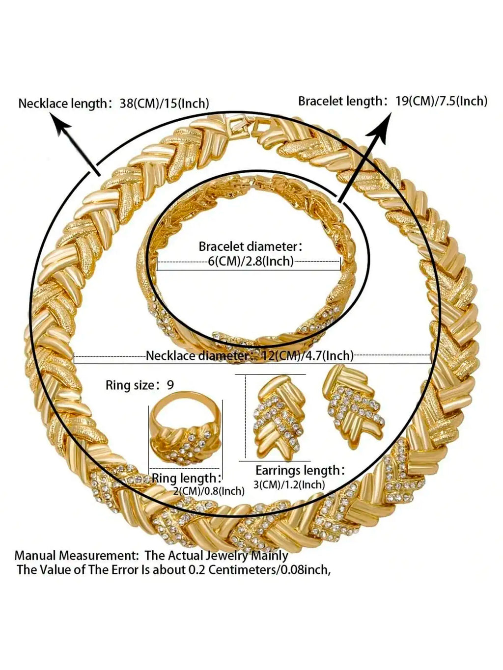 Women's Dubai 18K Gold Plated Luxury Jewellery Set — Necklace, Earrings, Bracelet & Ring