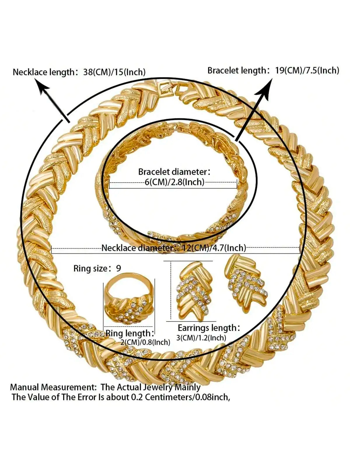 Women's Dubai 18K Gold Plated Luxury Jewellery Set — Necklace, Earrings, Bracelet & Ring
