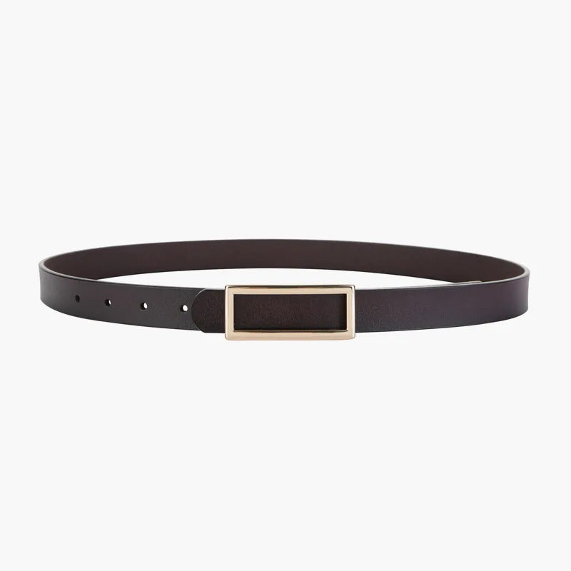 Women's Genuine Leather Belt — Metal Buckle Strap for Jeans & Dresses