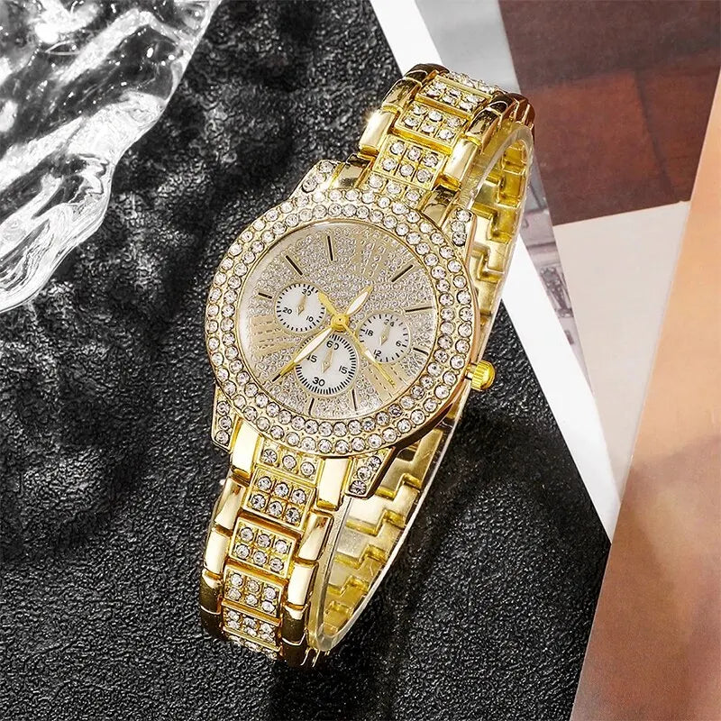 Women's Rhinestone Quartz Watch & Jewellery Set — Ring, Necklace & Earrings Luxury Gift