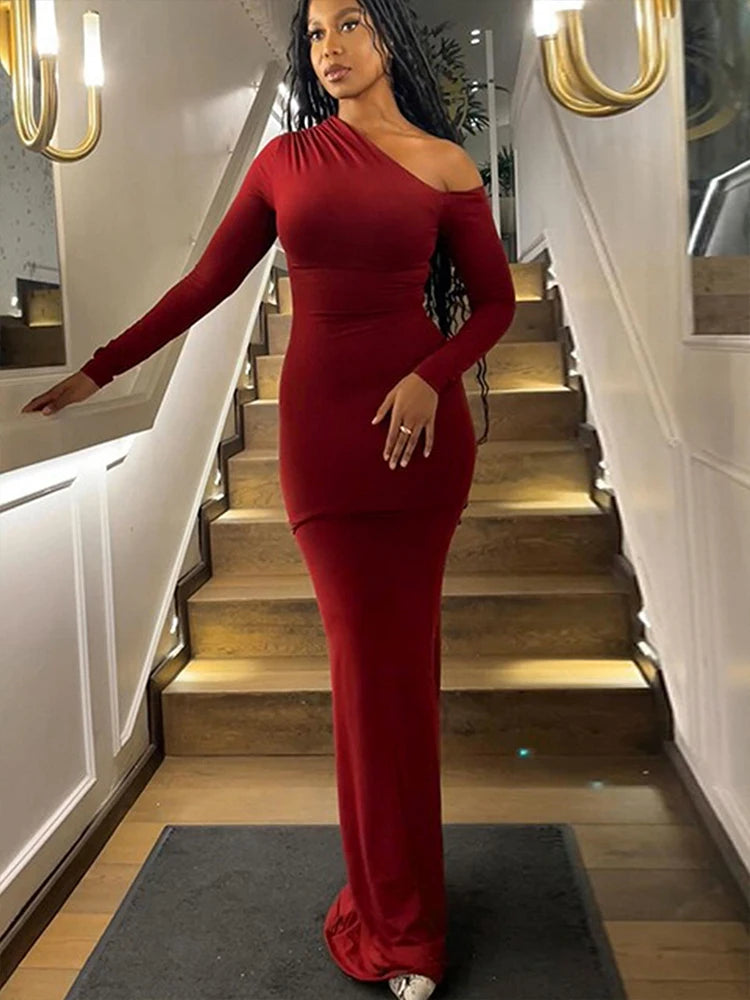 Women's Polyester-Elastane Knit One-Shoulder Backless Slim Club Dress