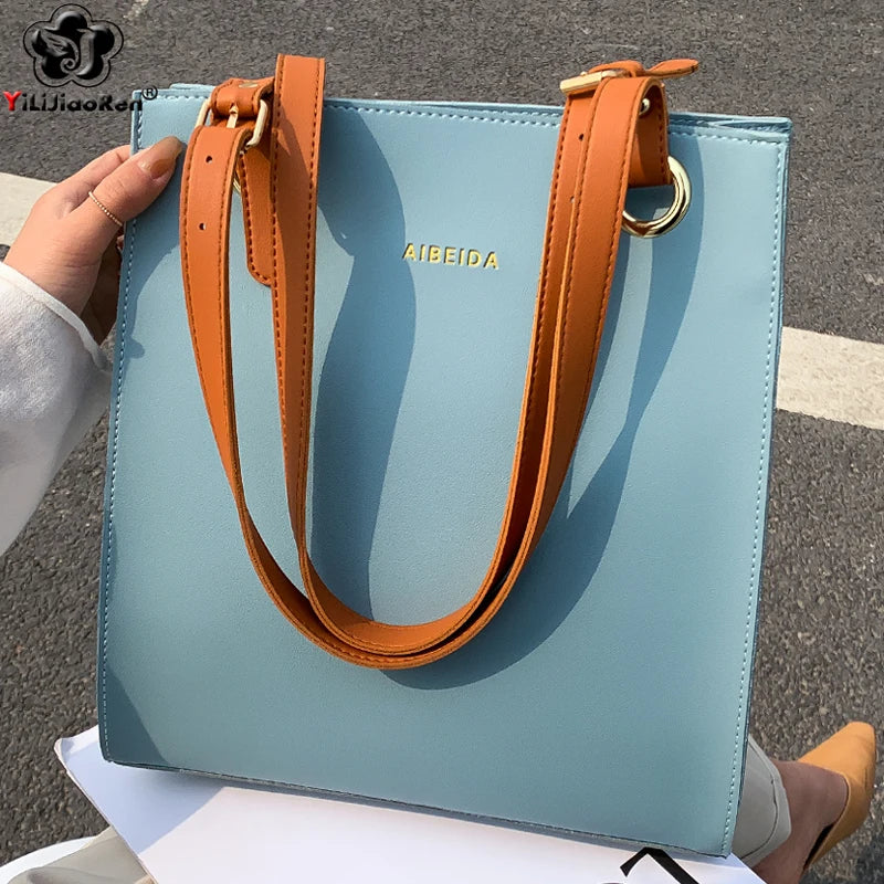 Women's Large Designer Tote Handbag — PU Leather Top Handle Shoulder Bag