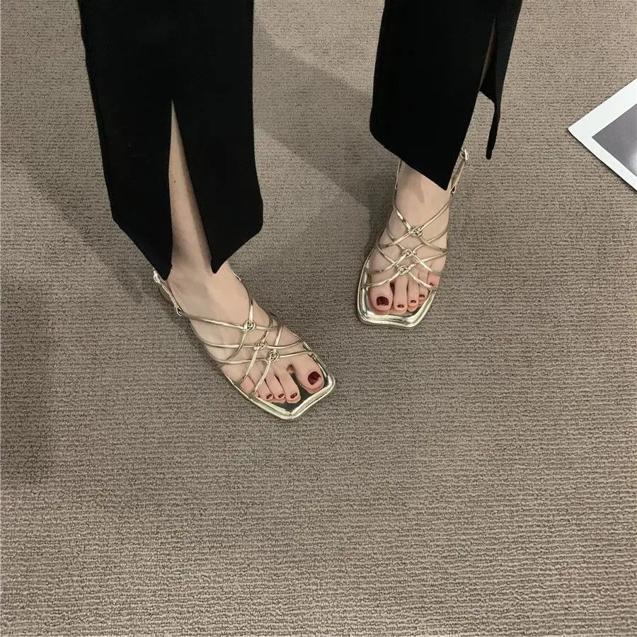 Women's Low Heel Open Toe Sandals — Gladiator Style Party & Wedding Shoes