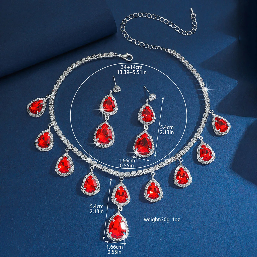 Women's Crystal Pendant Necklace & Dangle Earrings Set — Elegant Jewellery for Party & Wedding