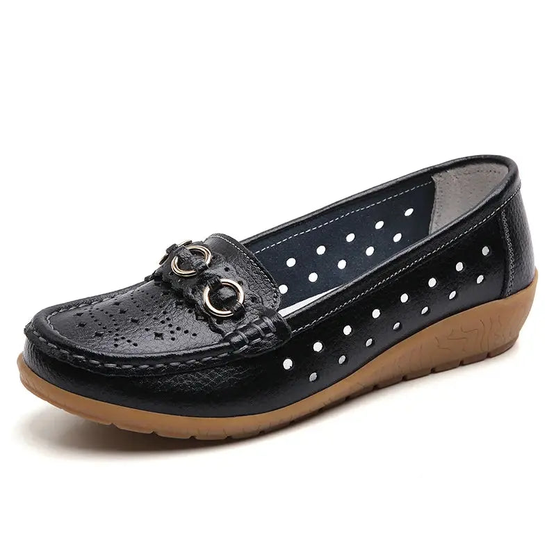 TrenLux Wear Women's Breathable Hollow Wedge Loafer Pumps — Slip-On Leather Flats, Sizes 35–44 TrenLux Wear
