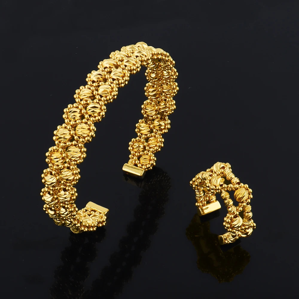 Women's Gold Plated Charm Jewellery Set — Necklace, Bracelet, Ring & Earrings for Party & Wedding