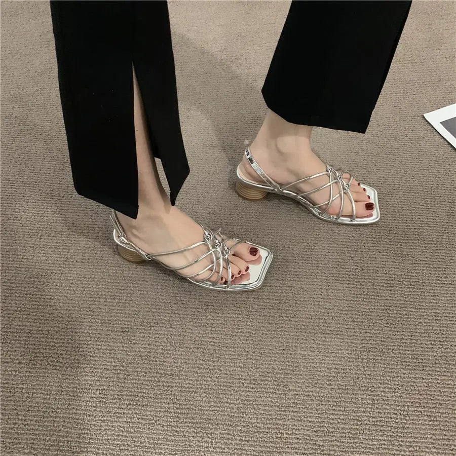 Women's Low Heel Open Toe Sandals — Gladiator Style Party & Wedding Shoes