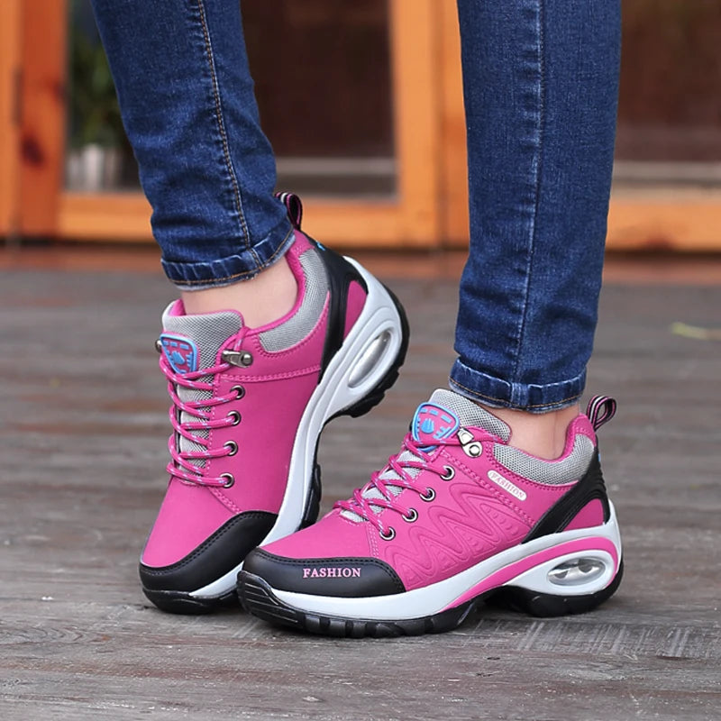 Women's PU-EVA Breathable Platform Lace-Up Walking Sneakers