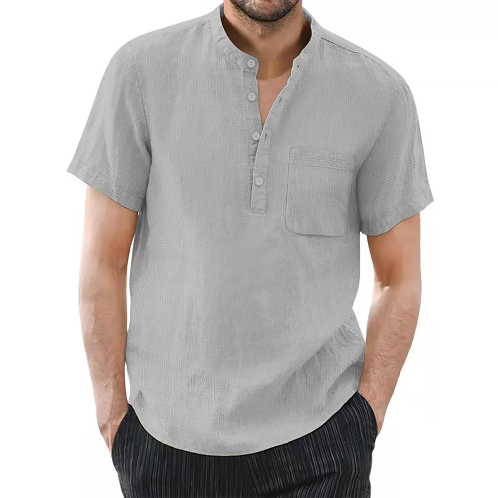 Men's Cotton Linen Short Sleeve Shirt — Breathable Casual Summer Top