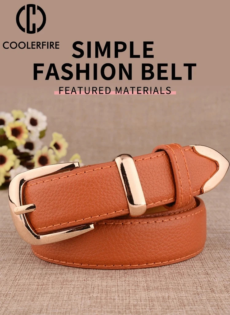 Women's Vintage Pin Buckle PU Leather Trouser Belt — Solid Casual Waistband