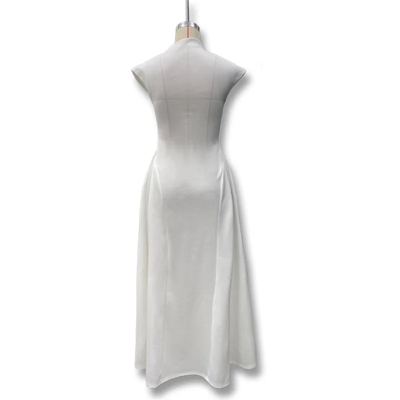 Women's Polyester Sleeveless Solid A-Line Prom & Party Dress