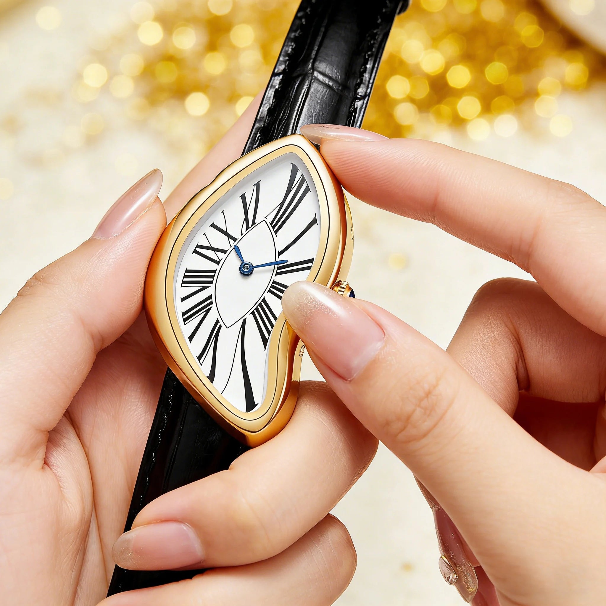 Women's Retro Y2K Irregular Creative Alloy Case Leather Strap Quartz Watch