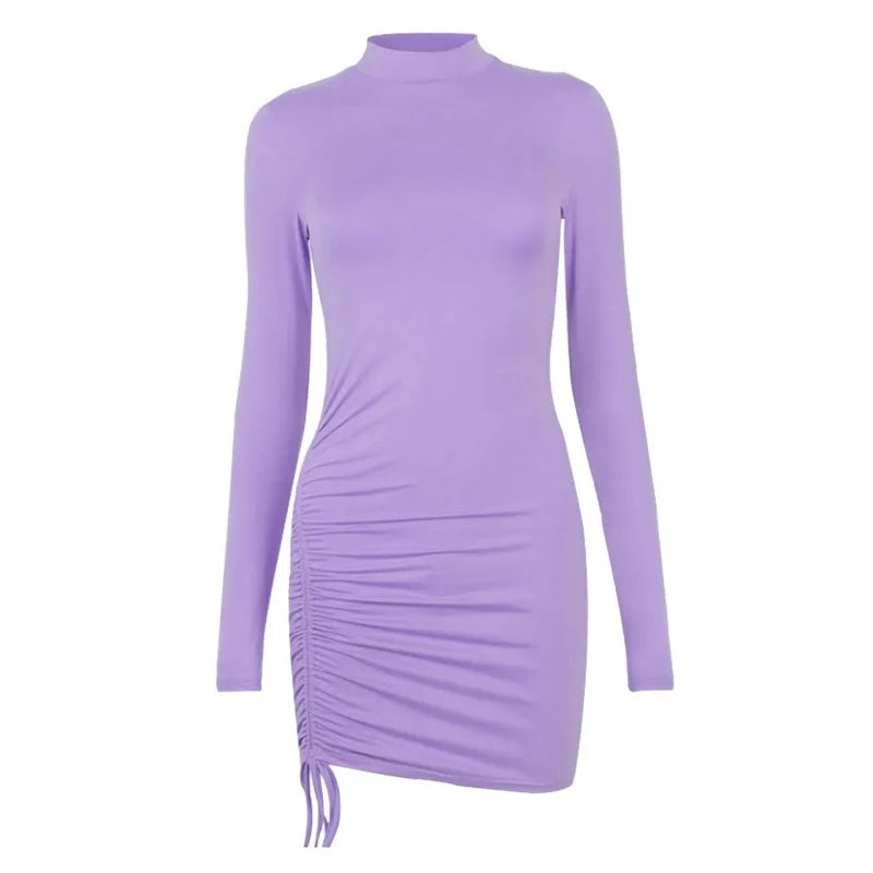 Women's Polyester-Spandex Drawstring O-Neck Bodycon Dress