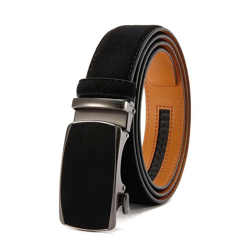 Men's Genuine Leather Belt — Automatic Buckle Adjustable Business Waistband (28–46")