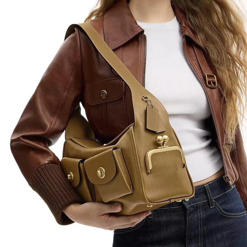 Women's Vintage PU Leather Shoulder Bag — Large Capacity Multi-Pocket Zipper Commuting Bag