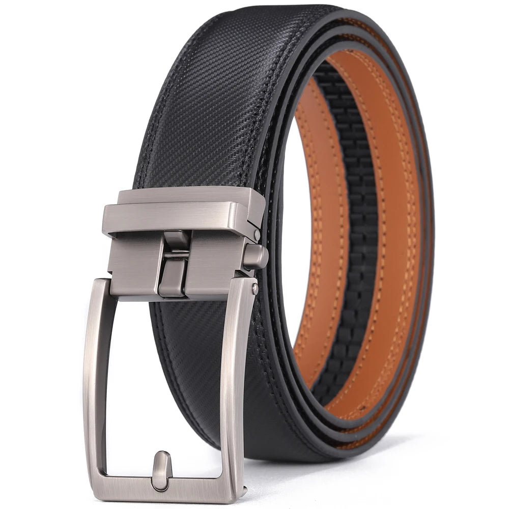 Men's Leather Belt — Automatic Buckle Carbon Fibre Pattern Luxury Strap