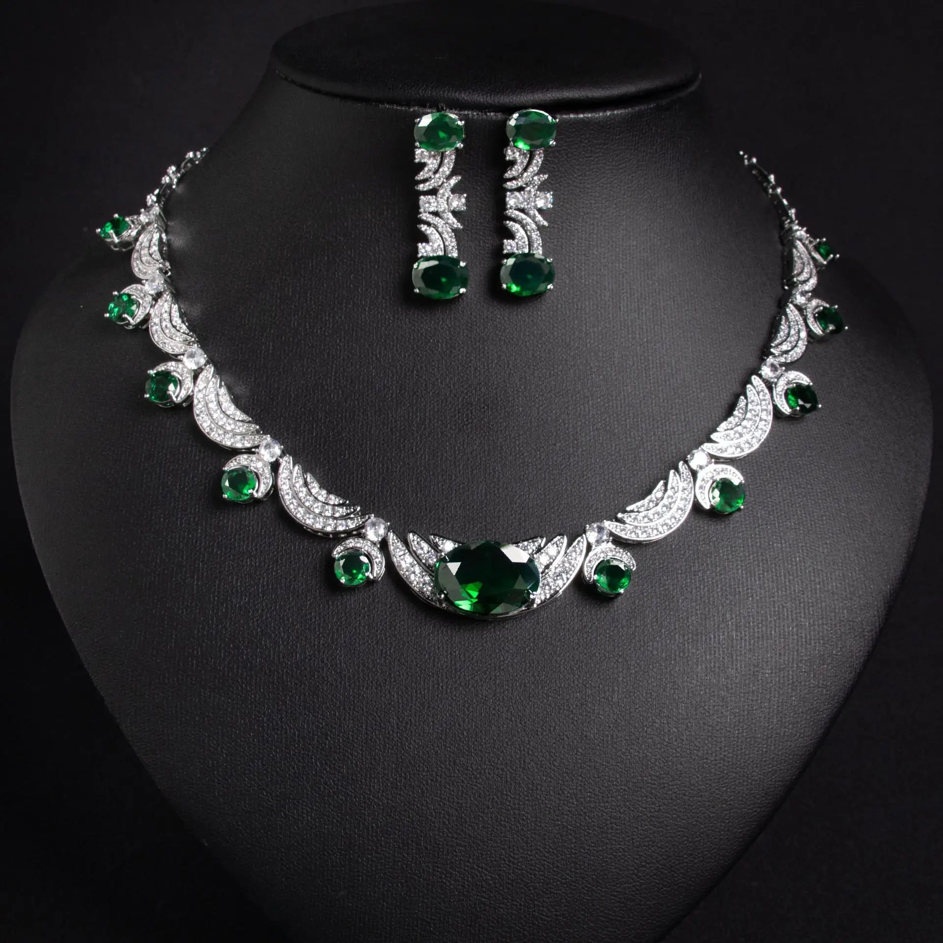 Women's Vintage Bridal Jewellery Set — Cubic Zirconia Necklace & Earrings for Prom & Wedding