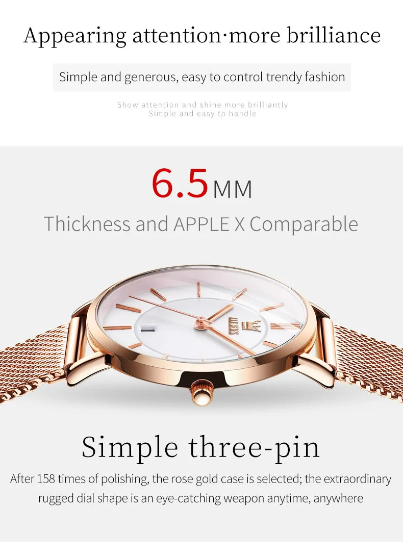 OLEVS Women's Rose Gold Quartz Watch — Luxury Stainless Steel Bracelet Gift Set