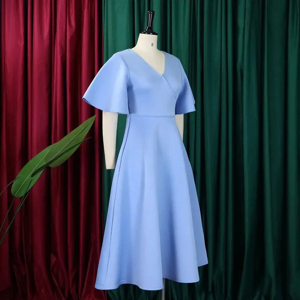 TrenLux Wear Women's Polyester High Waist Flare Sleeve Pleated A-Line Midi Dress The Glow Sanctuary