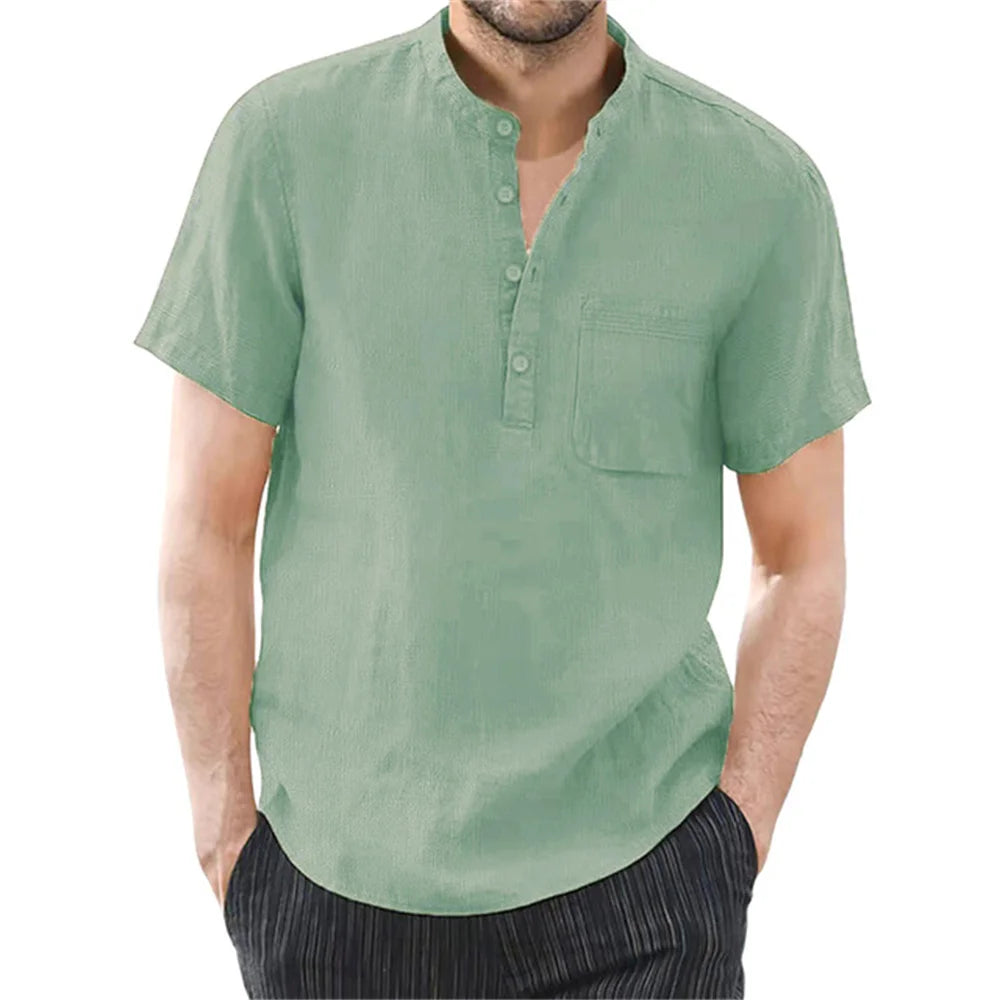 Men's Cotton Linen Short Sleeve Shirt — Breathable Casual Summer Top