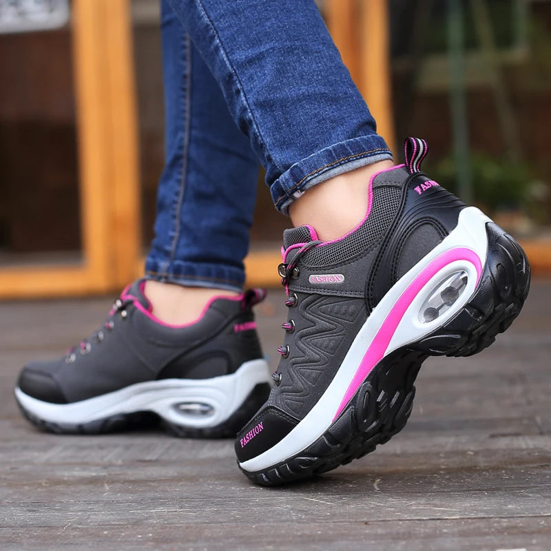 Women's PU-EVA Breathable Platform Lace-Up Walking Sneakers