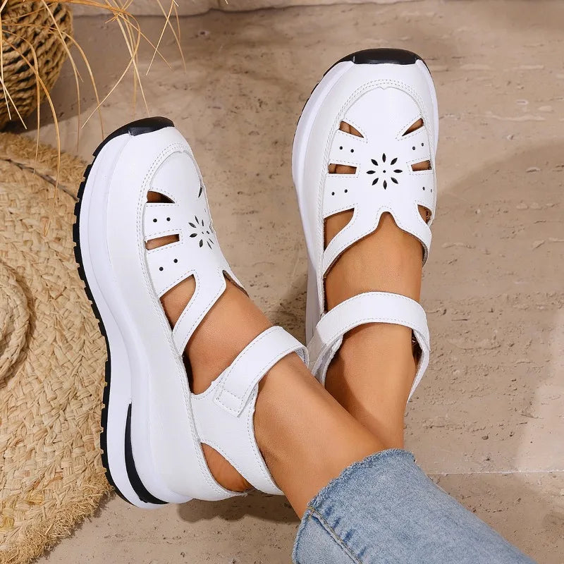 Women's Closed Toe Wedge Sandals — Buckle Strap Office & Career Summer Shoes
