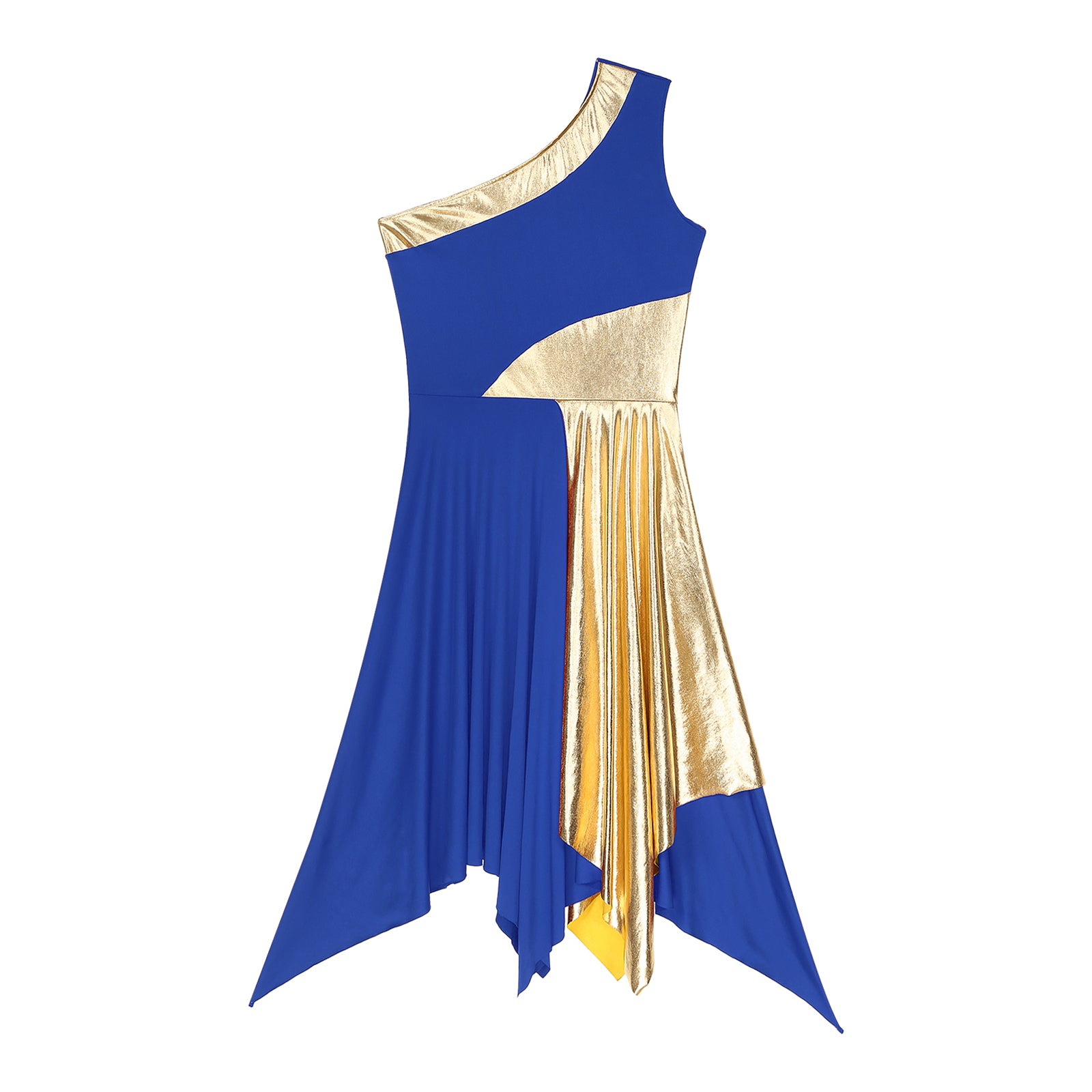 Women's Polyester-Spandex One-Shoulder Metallic Lyrical Dance Worship Dress