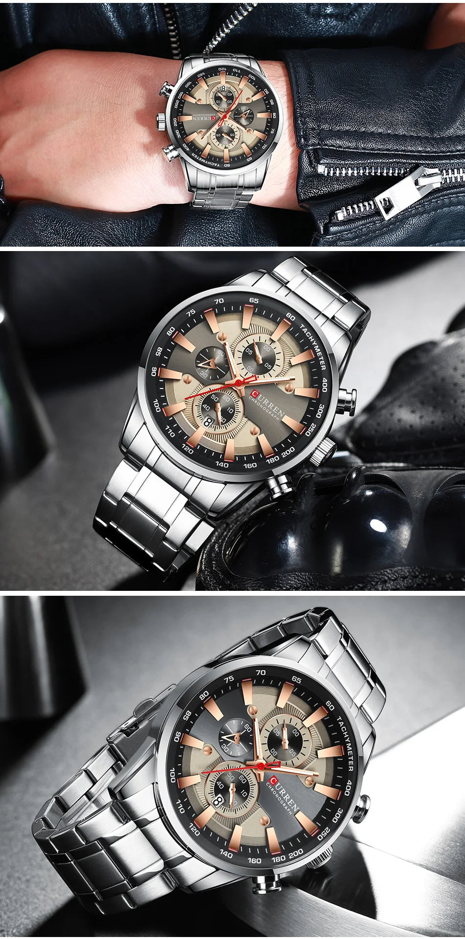 CURREN Men's Sport Chronograph Quartz Watch — Waterproof Stainless Steel