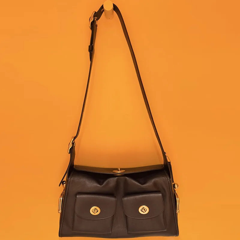 Women's Vintage PU Leather Shoulder Bag — Large Capacity Multi-Pocket Zipper Commuting Bag