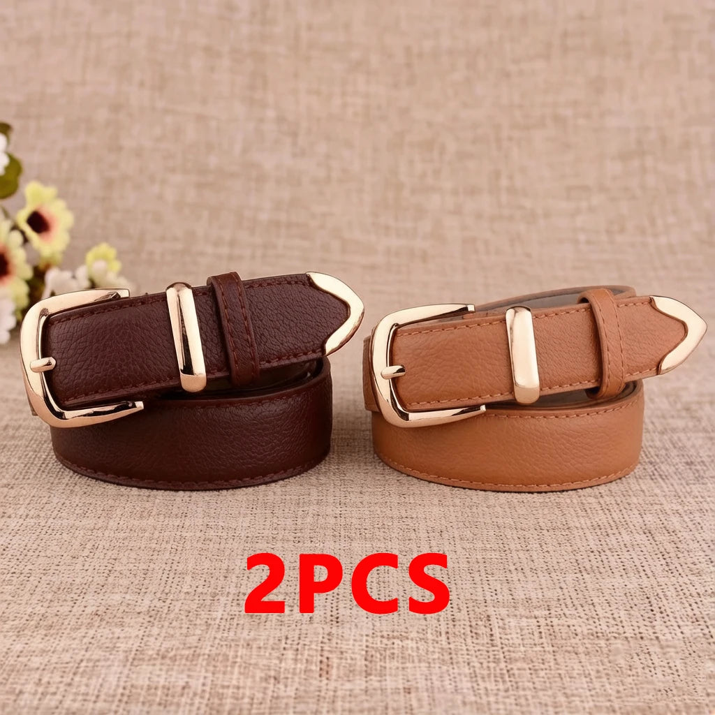 Women's Vintage Pin Buckle PU Leather Trouser Belt — Solid Casual Waistband