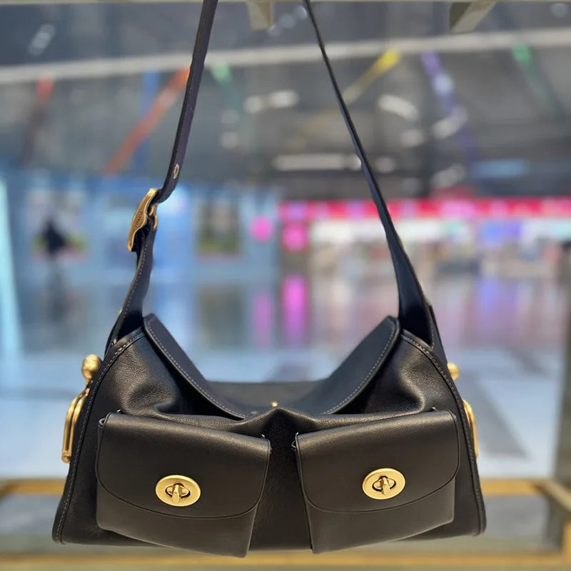 Women's Vintage PU Leather Shoulder Bag — Large Capacity Multi-Pocket Zipper Commuting Bag