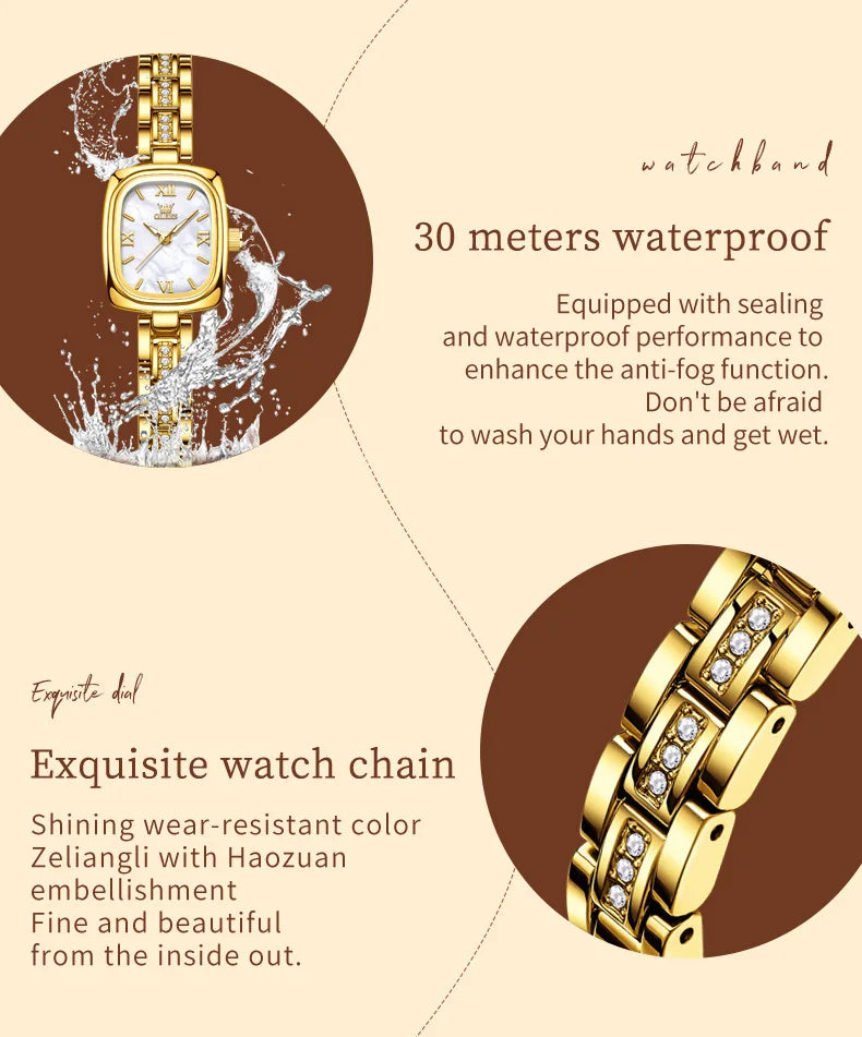 OLEVS Women's Luxury Square Bracelet Luminous Waterproof Quartz Dress Watch