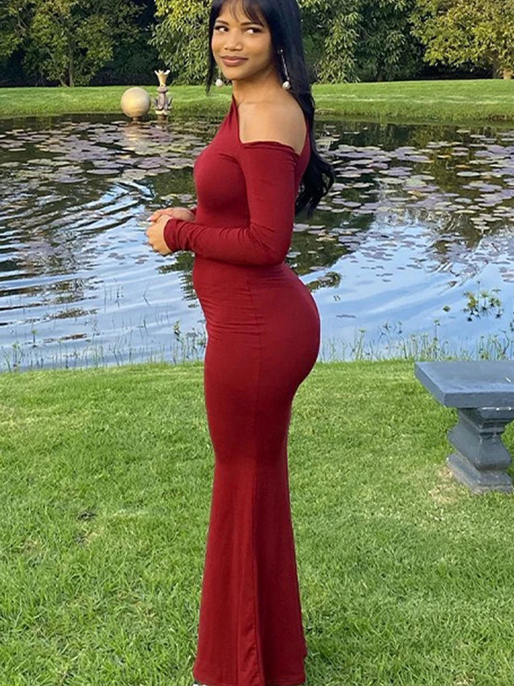 Women's Polyester-Elastane Knit One-Shoulder Backless Slim Club Dress