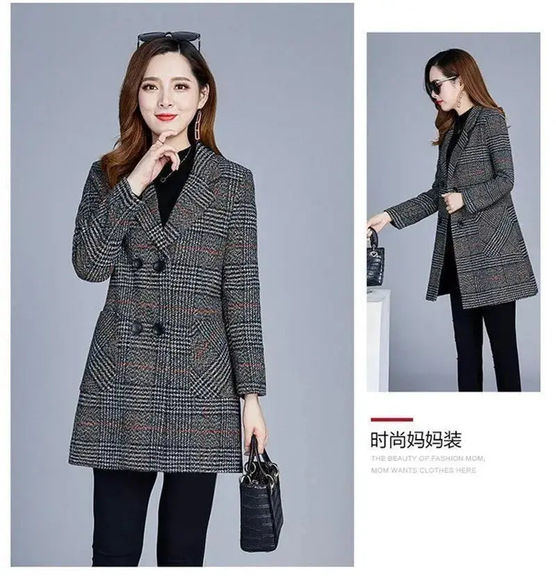 TrenLux Wear Women's Plaid Woolen Overcoat — Elegant Double-Breasted Autumn Winter Coat TrenLux Wear