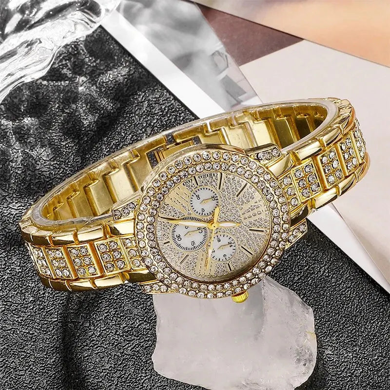 Women's Rhinestone Quartz Watch & Jewellery Set — Ring, Necklace & Earrings Luxury Gift